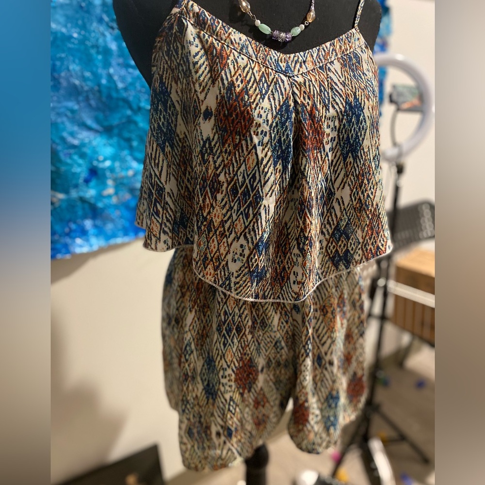 Spaghetti strapped Romper with an Aztec style design